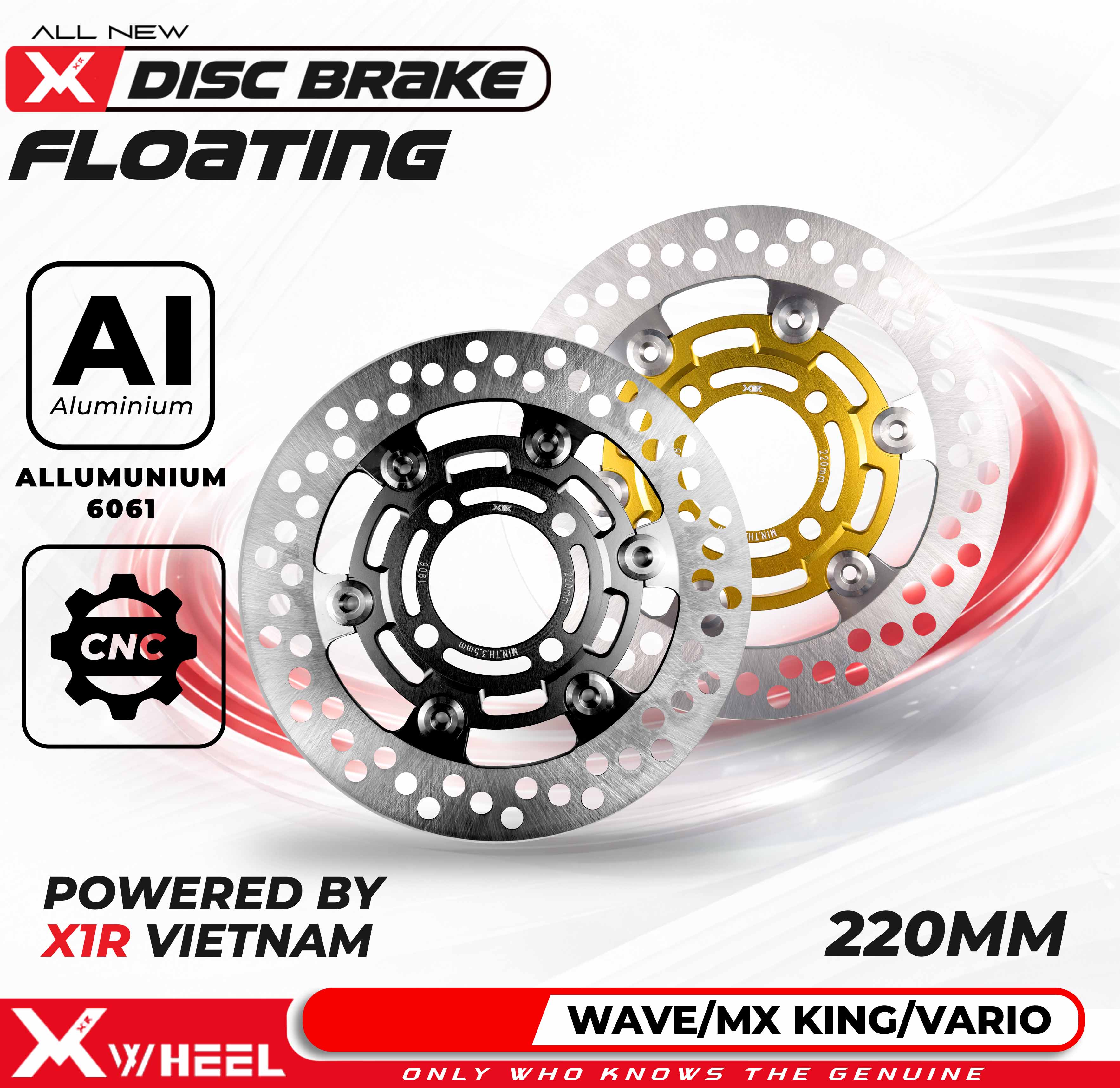 X-WHEEL Floating Brake Disc AL6061 Supra/MxKing/Vario 220MM Black/Gold